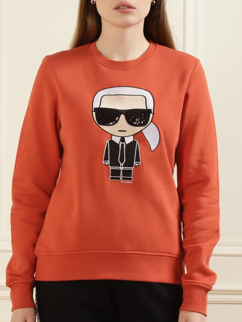 

LAGERFELD Women Orange Printed Cotton Sweatshirt