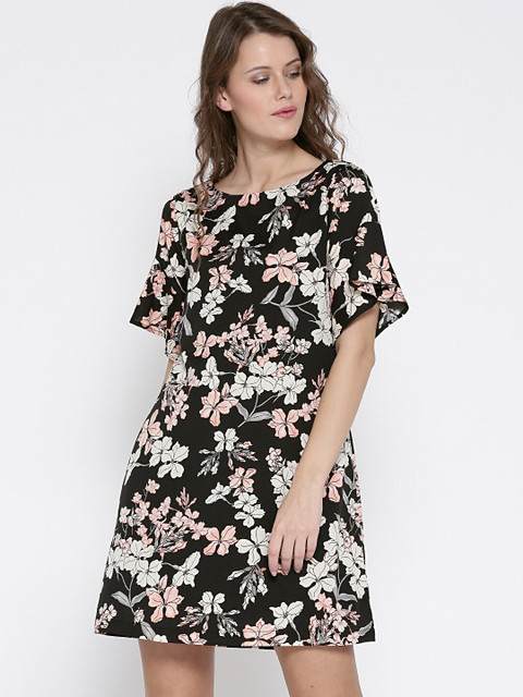 

Sera Women Black & Off White Floral A-Line Dress