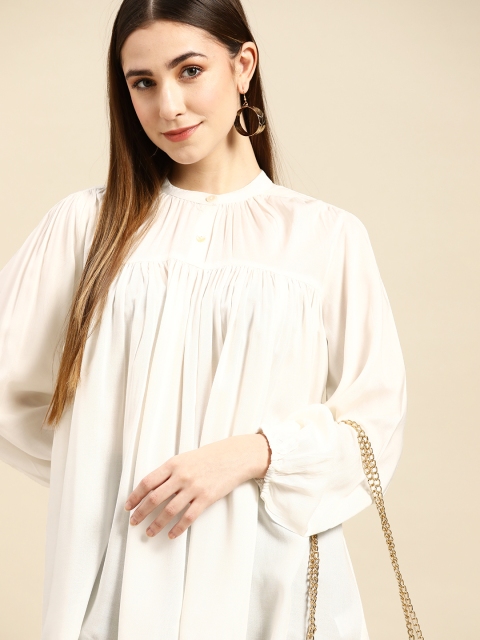 

Anouk Women White Solid A-Line Top