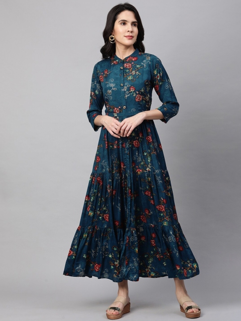 

FASHOR Women Teal Green Floral Maxi Dress
