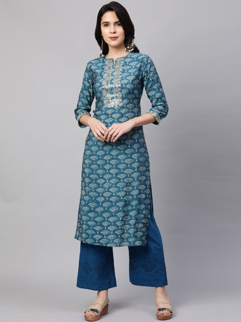 

FASHOR Women Blue Ethnic Motifs Printed Kurta