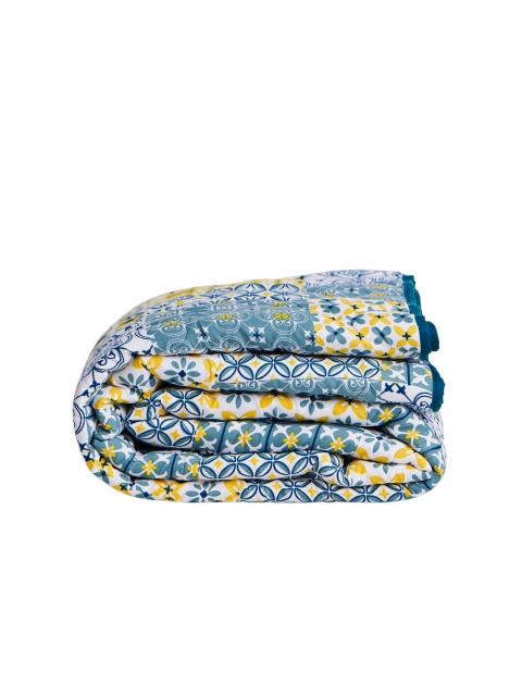 

Chumbak Yellow & Turquoise Blue 110 GSM Double Bed Ethnic Motifs Mild Winter Comforter