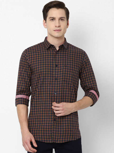

Allen Solly Men Black Slim Fit Tartan Checked Pure Cotton Casual Shirt