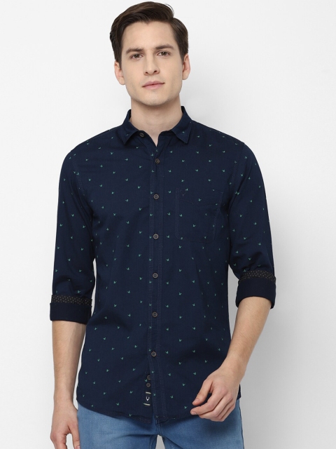 

Allen Solly Men Navy Blue Slim Fit Printed Pure Cotton Casual Shirt