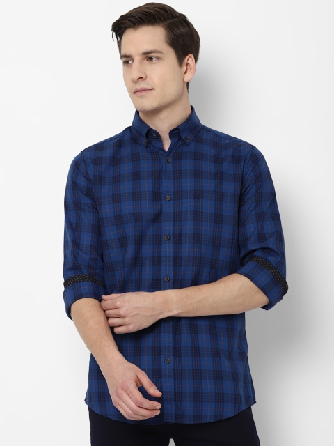 

Allen Solly Men Navy Blue Checked Button Down Collar Slim Fit Pure Cotton Casual Shirt