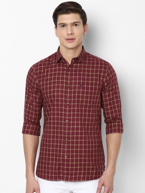 

Allen Solly Men Maroon Slim Fit Grid Tattersall Checks Pure Cotton Casual Shirt