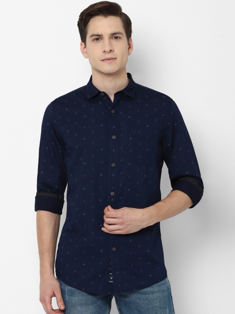 

Allen Solly Men Navy Blue Printed Pure Cotton Slim Fit Casual Shirt