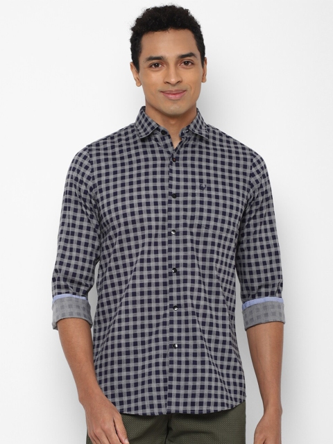 

Allen Solly Men Grey & Navy Blue Slim Fit Checked Cotton Casual Shirt
