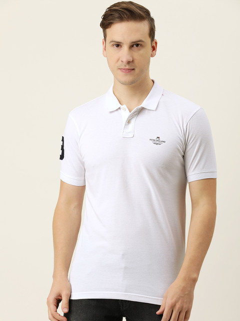 

Peter England Casuals Men White Polo Collar Slim Fit T-shirt