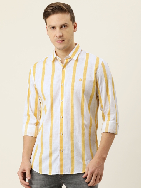 

PETER ENGLAND UNIVERSITY Men White Super Slim Fit Striped Casual Shirt