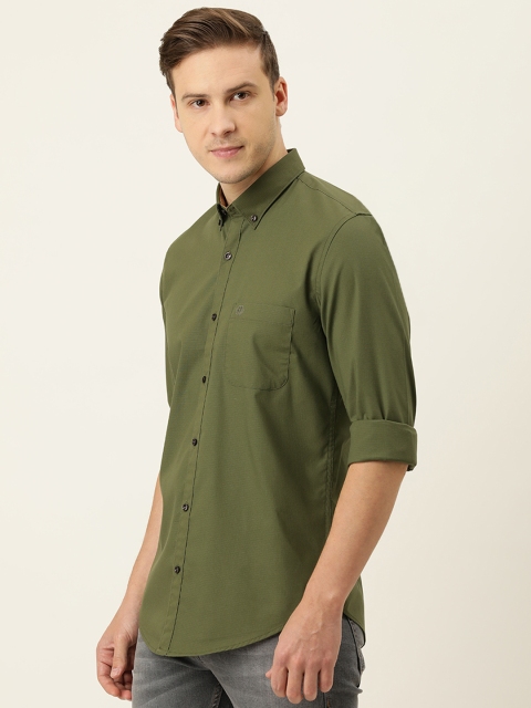 

PETER ENGLAND UNIVERSITY Men Green Solid Super Slim Fit Casual Shirt