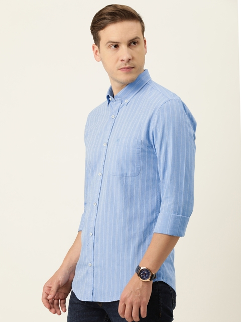 

PETER ENGLAND UNIVERSITY Men Blue Striped Slim Fit Casual Shirt