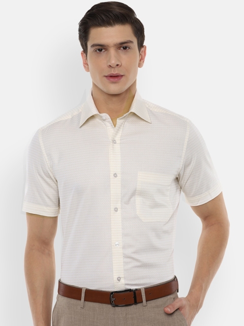 

Louis Philippe Men Cream-Coloured Self Design Pure Cotton Regular Fit Formal Shirt