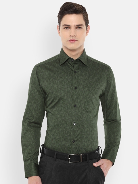 

Louis Philippe Men Olive Green Printed Regular Fit Pure Cotton Formal Shirt