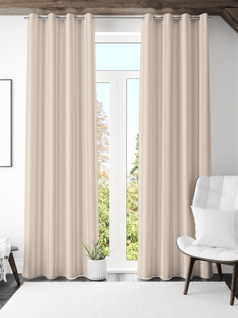 

S9home by Seasons Beige Set of 2 Striped Room Darkening Long Door Curtain