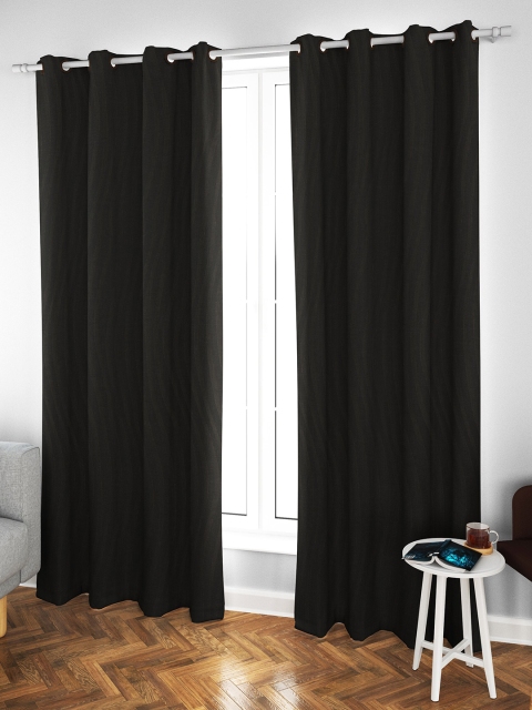 

S9home by Seasons Black Set of 2 Striped Room Darkening Door Curtain