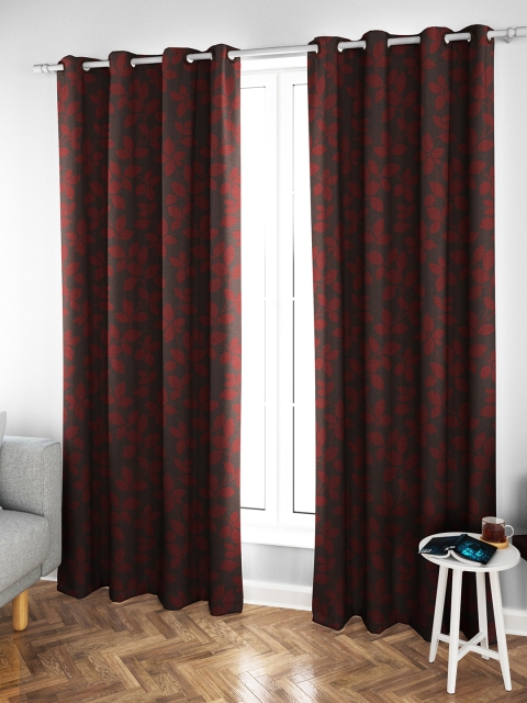 

S9home by Seasons Set Of 2 Black & Burgundy Floral Printed Room Darkening Door Curtain