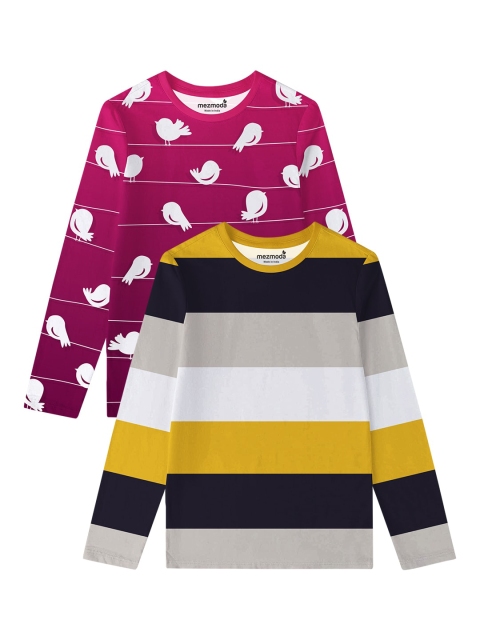 

mezmoda Girls Pack of 2 Multicoloured Striped T-shirt, Multi