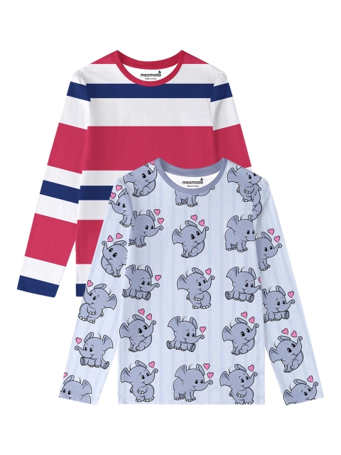 

mezmoda Girls Pack of 2 White & Pink Striped T-shirt