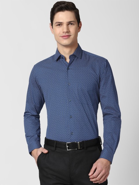 

Peter England Men Navy Blue Printed Pure Cotton Formal Shirt