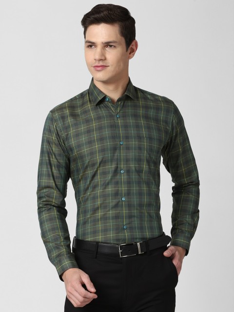 

Peter England Men Olive Green Checked Formal Shirt
