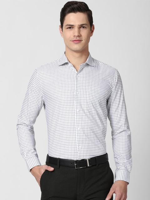 

Peter England Elite Men White Slim Fit Grid Tattersall Checks Checked Formal Shirt
