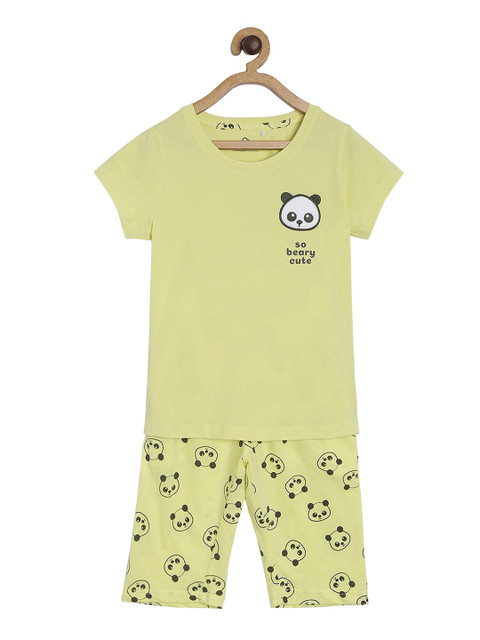 

Sweet Dreams Girls Yellow Printed Cotton Night Suit