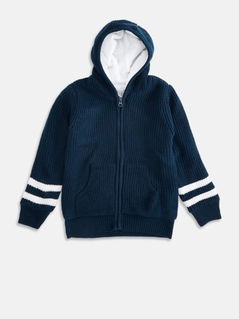 

Pantaloons Junior Boys Navy Blue & White Ribbed Cardigan