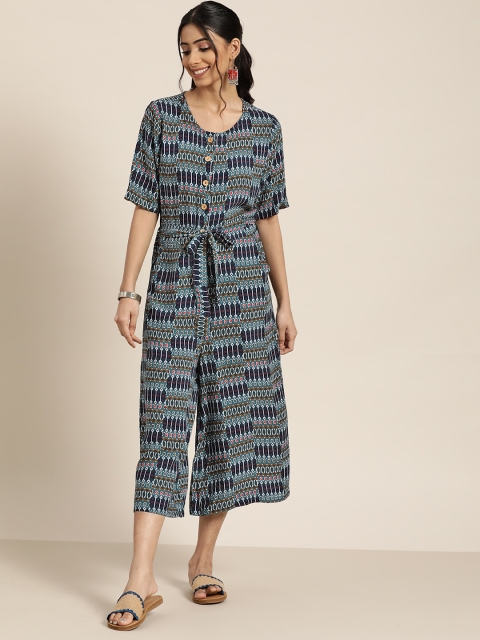 

Sangria Women Navy Blue & Grey Printed Culotte Jumpsuit