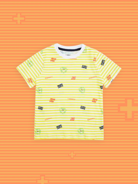 

Pantaloons Junior Boys Yellow Printed Pure Cotton T-shirt
