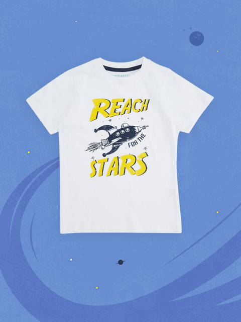 

Pantaloons Junior Boys White Typography Printed Pure Cotton T-shirt