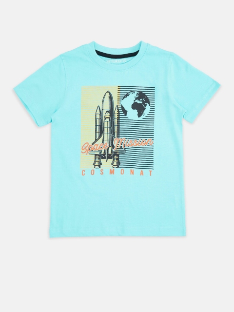 

Pantaloons Junior Boys Green Printed Pure Cotton T-shirt