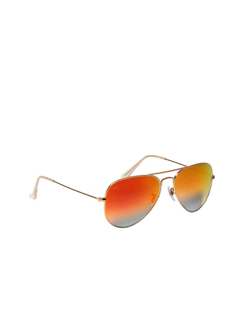 

Ted Smith Unisex Red Lens & Gold-Toned Aviator Sunglasses with UV Protected Lens