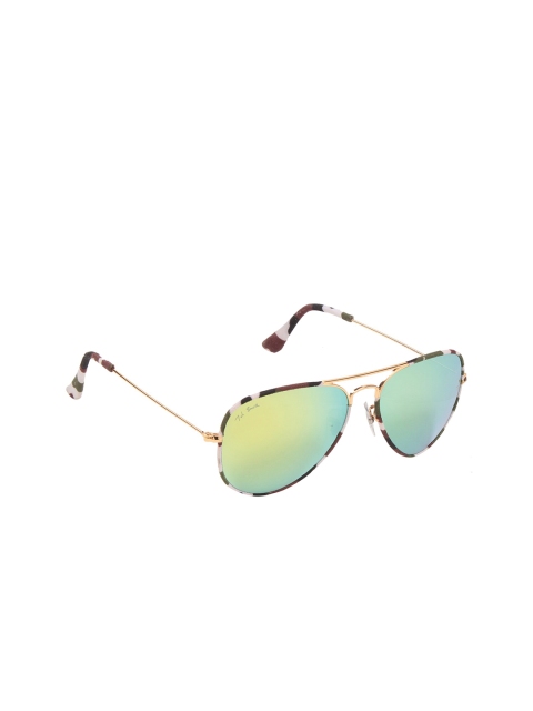 

Ted Smith Unisex Green Lens & Gold-Toned Aviator Sunglasses with UV Protected Lens