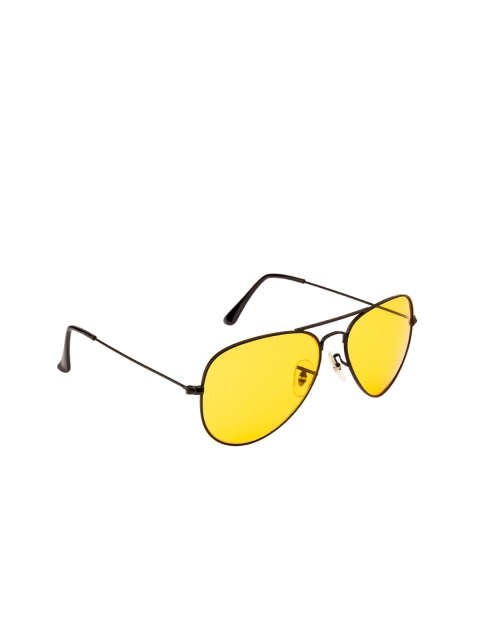 

Ted Smith Unisex Yellow Lens & Black Aviator Sunglasses with UV Protected Lens