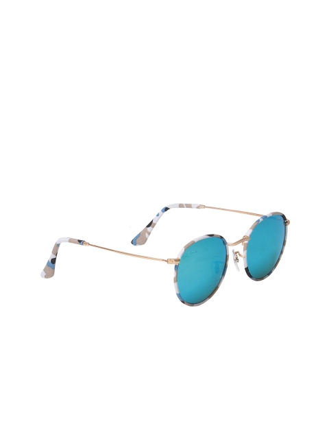 

Ted Smith Unisex Blue Lens & Gold-Toned Round Sunglasses with UV Protected Lens