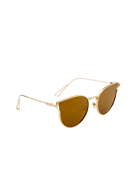 

Ted Smith Women Brown Lens & Gold-Toned Cat-eye Sunglasses with Polarised Lens