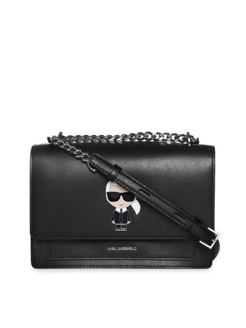 

LAGERFELD Black Printed Leather Structured Sling Bag