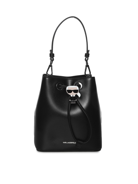 

LAGERFELD Women Black Solid Leather Handheld Bag