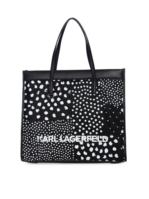 

LAGERFELD Black Printed Leather Shopper Tote Bag