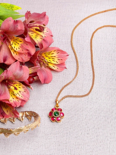 

Amaltaas Gold-Toned & Red Brass Gold-Plated Gulab Polki Necklace