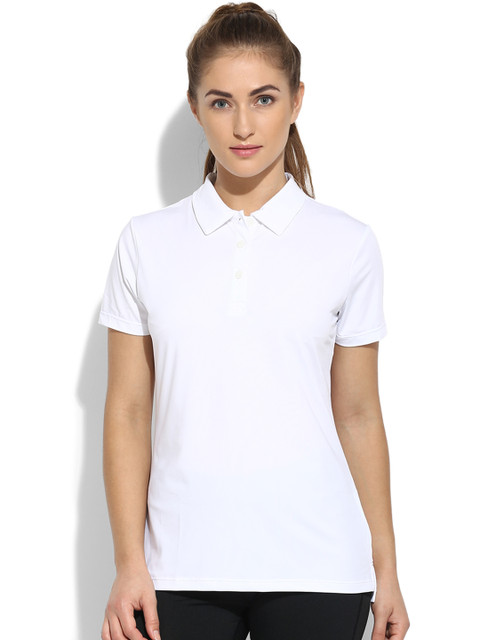 

Da Intimo Women White Solid Polo Collar Training T-shirt