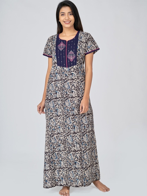 

Maybell Black Printed Yoke Embroidered Maxi Nightdress