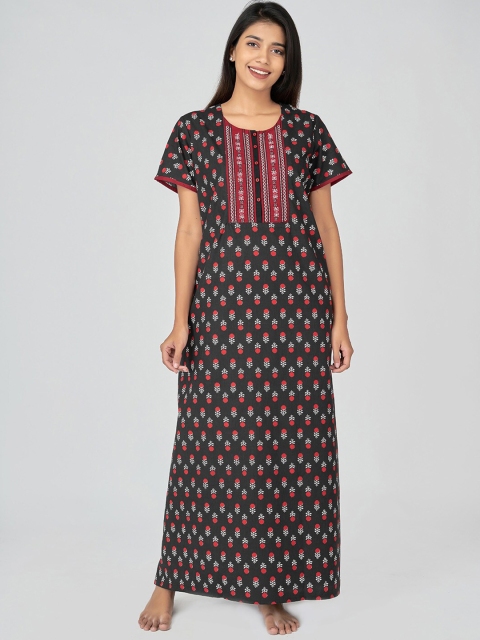 

Maybell Plus Size Women Black Printed Maxi Nightdress