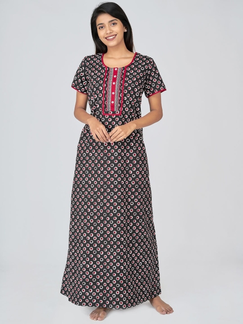 

Maybell Women Black Geometric Printed & Chevron Maxi Nightdress