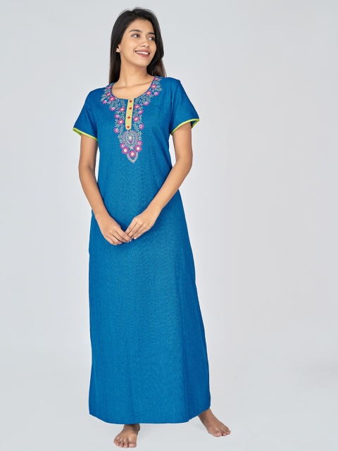 

Maybell Blue Embroidered Maxi Nightdress