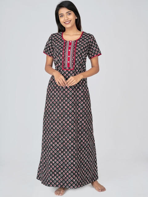 

Maybell Women Plus Black Printed Maxi Nightdress