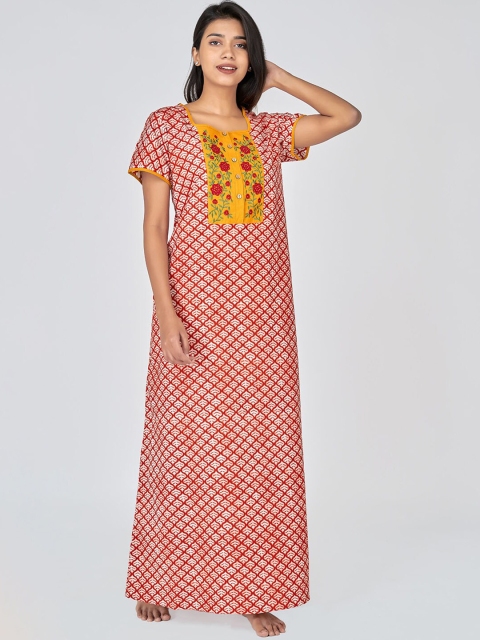 

Maybell Red Printed Short Sleeves Maxi Nightdress