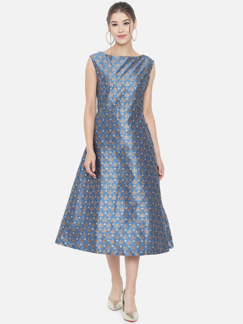 

RAISIN Blue Ethnic Motifs Jacquard A-Line Midi Dress