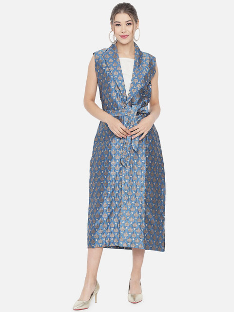 

RAISIN Blue Ethnic Motifs Jacquard A-Line Midi Dress With Jacket